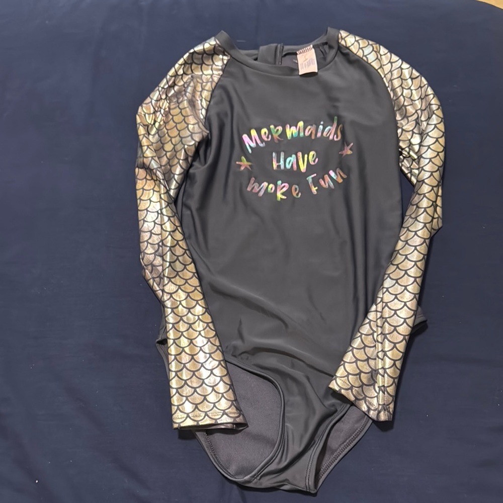 More Than Magic Black and Gold One Piece Swimsuit with Metallic Sleeves